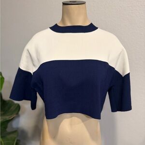 Kendall & Kylie Navy and White Cropped Colorblock Tee